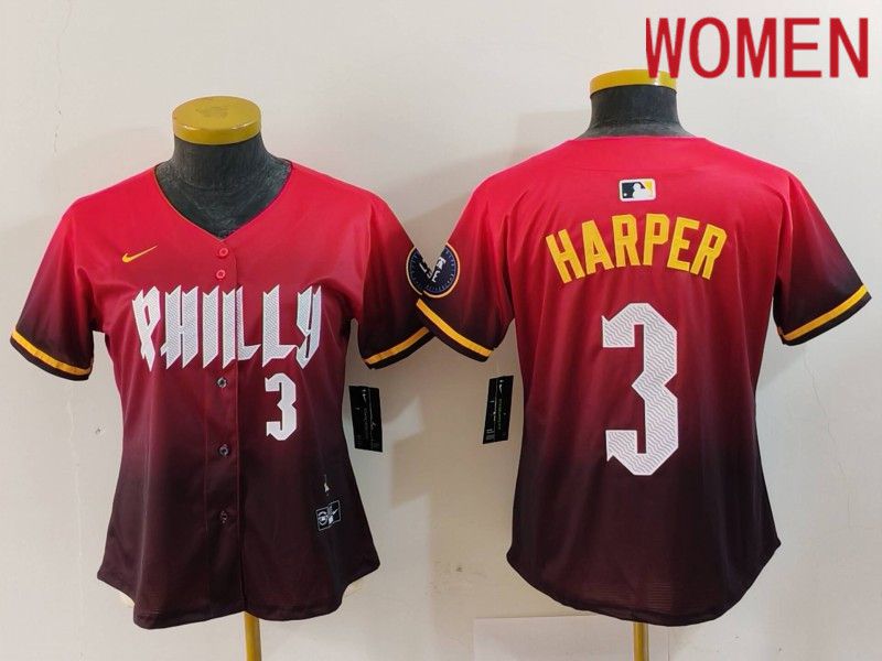 Women Philadelphia Phillies #3 Harper Red City Edition 2024 Nike MLB Jersey style 4->women mlb jersey->Women Jersey
